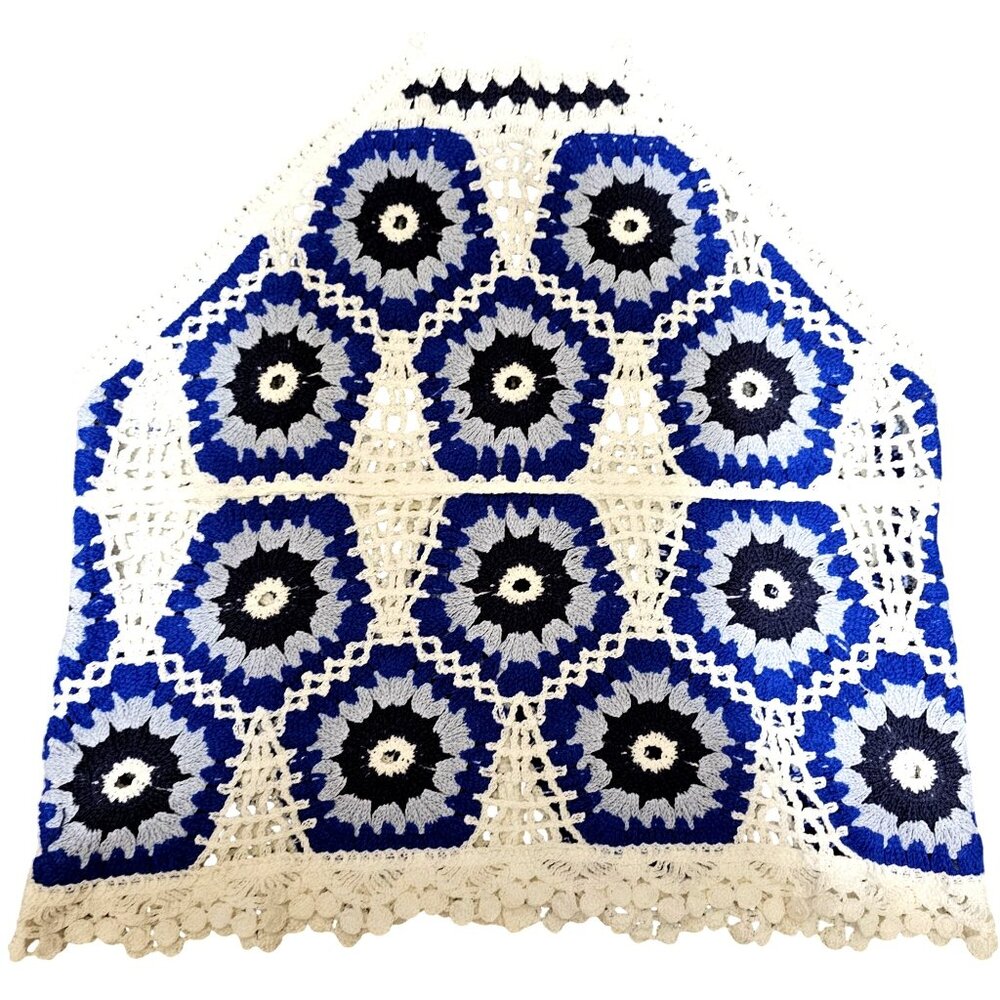 Crochet Halter Top Blue & White Floral Pattern Rebellion Parade M - Picture 3 of 7